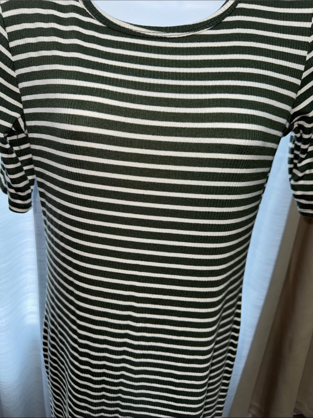 LuLaRoe- Olive Green & White Striped Midi Dress Size Small - Picture 9 of 15